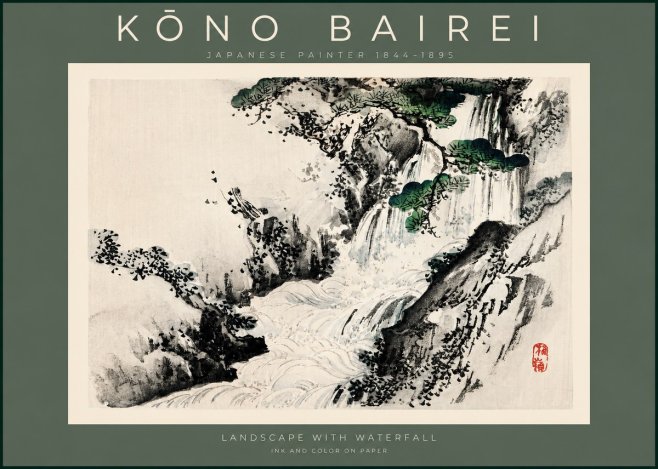 Kōno Bairei Landscape with Waterfall No2 - Affiche