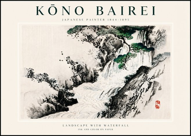 Kōno Bairei Landscape with Waterfall No3 - Affiche