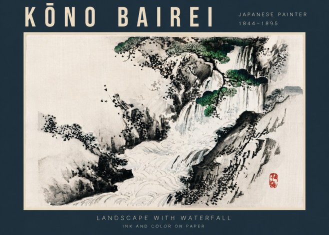 Kōno Bairei Landscape with Waterfall No4 - Affiche