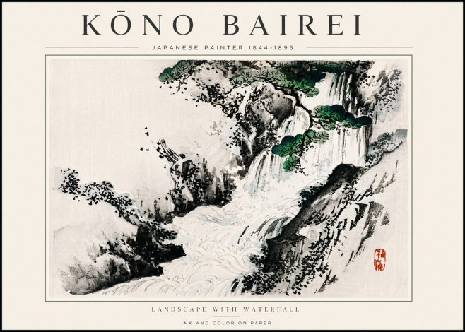 Kōno Bairei Landscape with Waterfall No6 - Affiche