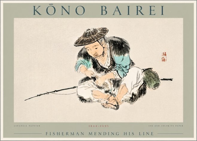 Kōno Bairei Fisherman Mending His Line No2 - Affiche