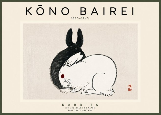 Kōno Bairei Rabbits No4 - Affiche
