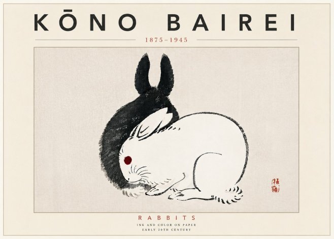 Kōno Bairei Rabbits No6 - Affiche