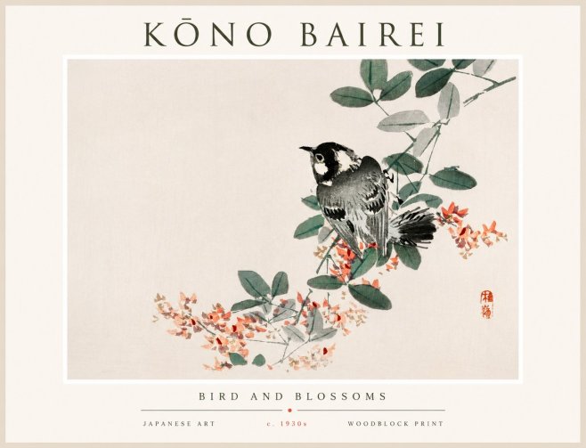 Kōno Bairei Bird and Blossoms No1 - Affiche