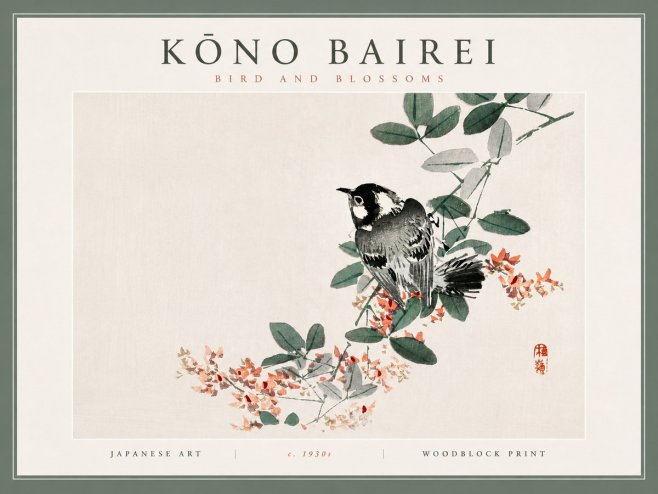 Kōno Bairei Bird and Blossoms No4 - Affiche