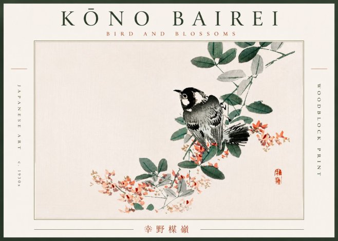 Kōno Bairei Bird and Blossoms No6 - Affiche