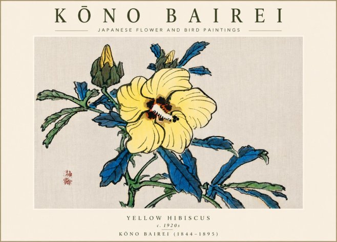 Kōno Bairei Yellow Hibiscus No4 - Affiche