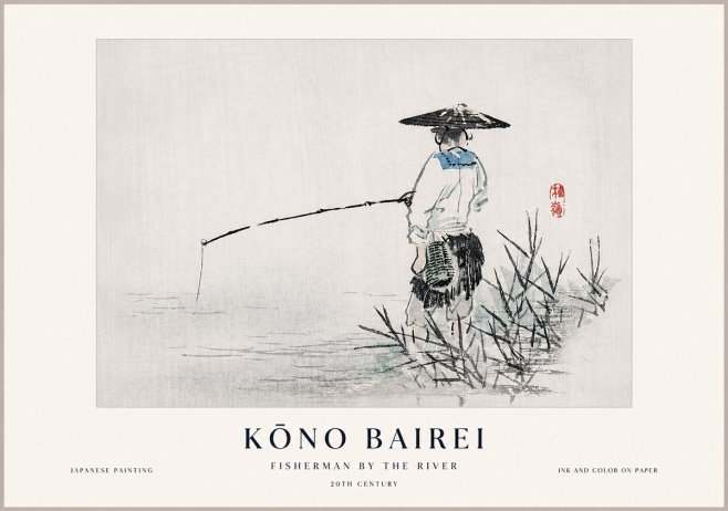 Kōno Bairei Fisherman by the River No1 - Affiche