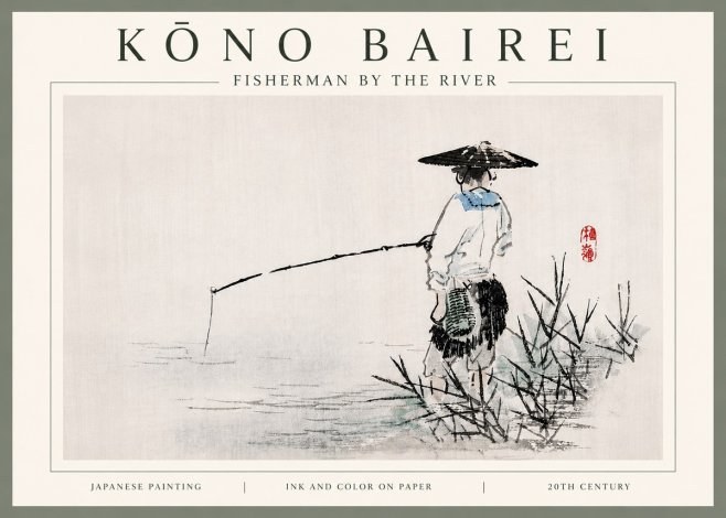 Kōno Bairei Fisherman by the River No6 - Affiche