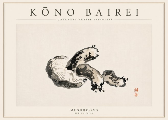 Kōno Bairei Mushrooms No6 - Affiche
