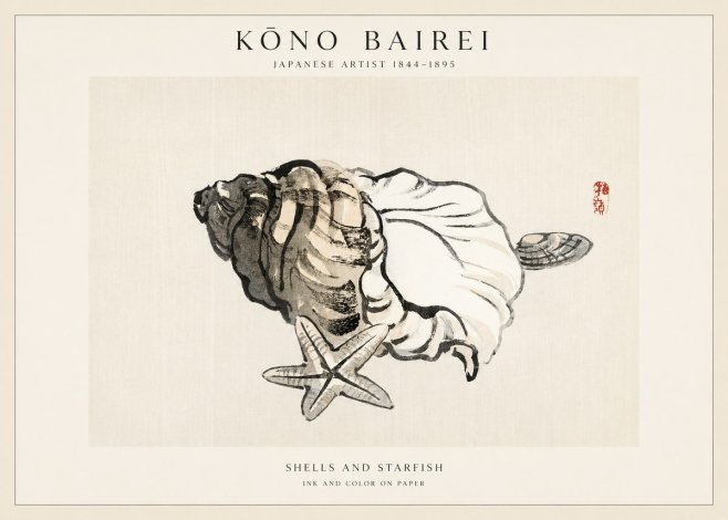 Kōno Bairei Shells and Starfish No1 - Affiche