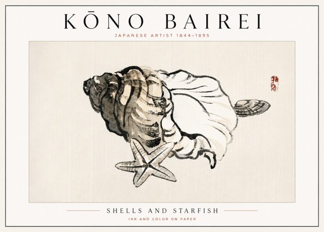 Kōno Bairei Shells and Starfish No3 - Affiche
