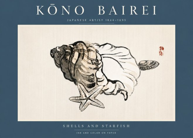Kōno Bairei Shells and Starfish No4 - Affiche