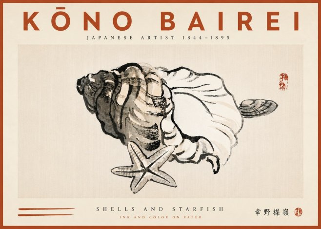 Kōno Bairei Shells and Starfish No6 - Affiche