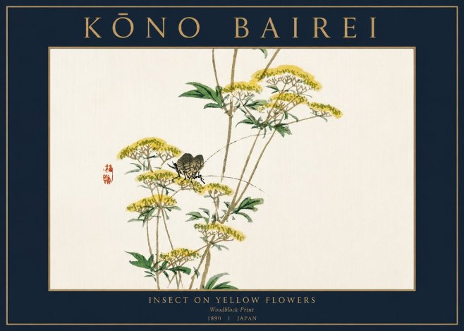 Kōno Bairei Insect on Yellow Flowers No3 - Affiche