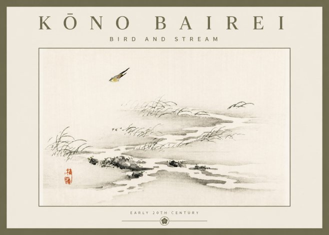 Kōno Bairei Bird and Stream No2 - Affiche