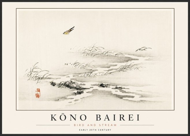 Kōno Bairei Bird and Stream No5 - Affiche