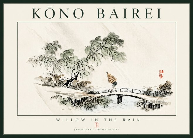 Kōno Bairei Willow in the Rain No4 - Affiche