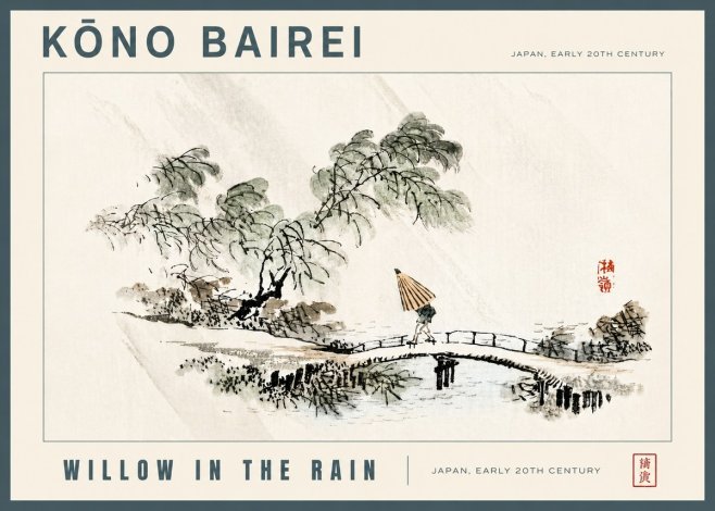 Kōno Bairei Willow in the Rain No5 - Affiche