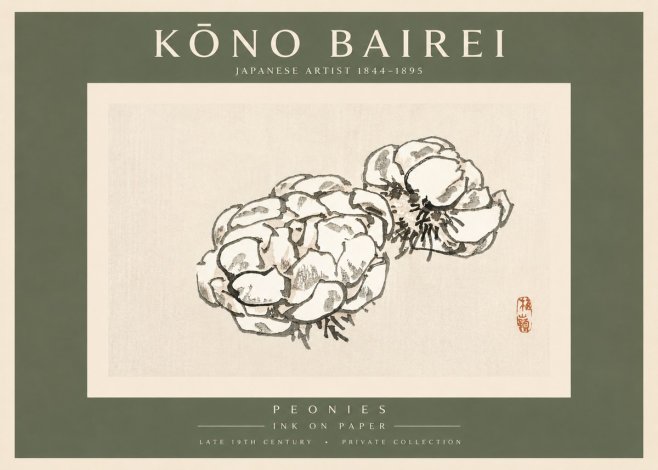 Kōno Bairei Peonies No3 - Affiche