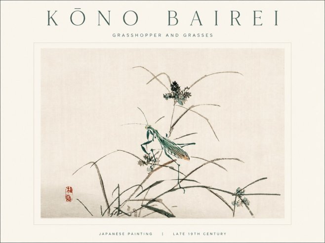 Kōno Bairei Grasshopper and Grasses No1 - Affiche