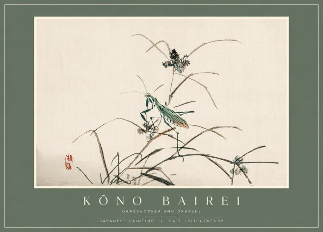 Kōno Bairei Grasshopper and Grasses No2 - Affiche
