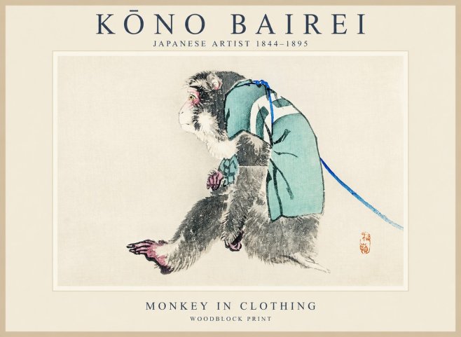 Kōno Bairei Monkey in Clothing No1 - Affiche