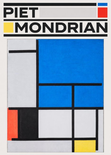 Piet Mondrian Composition with Red, Black, Blue, and Yellow No3 - Affiche