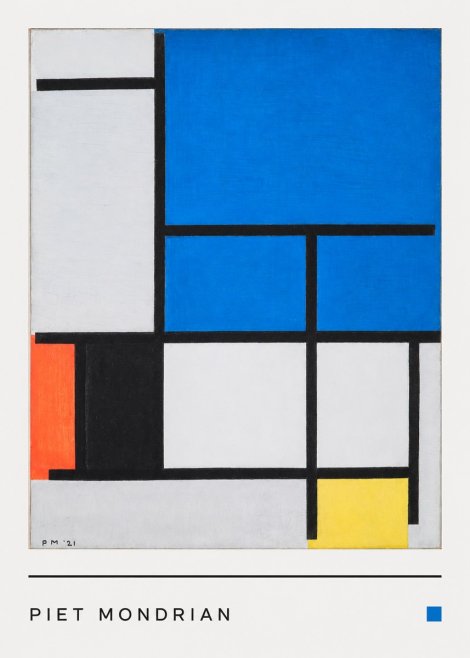 Piet Mondrian Composition with Red, Black, Blue, and Yellow No4 - Affiche