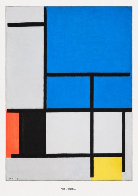 Piet Mondrian Composition with Red, Black, Blue, and Yellow No5 - Affiche