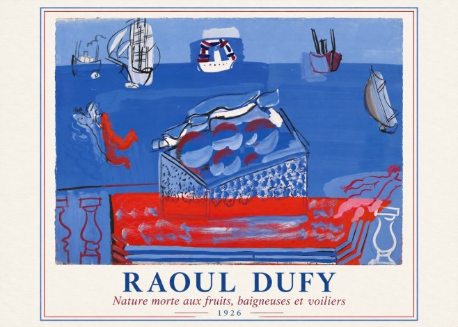 Raoul Dufy Nature Morte Aux Fruits, Baigneuses Et Voiliers No2 - Affiche