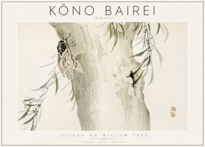 Kōno Bairei Cicada on Willow Tree No4 - Affiche
