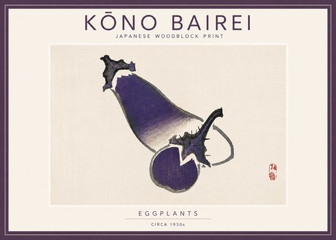 Kōno Bairei Eggplants No5 - Affiche
