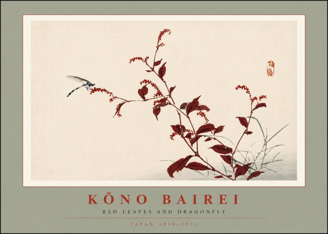 Kōno Bairei Red Leaves and Dragonfly No2 - Affiche