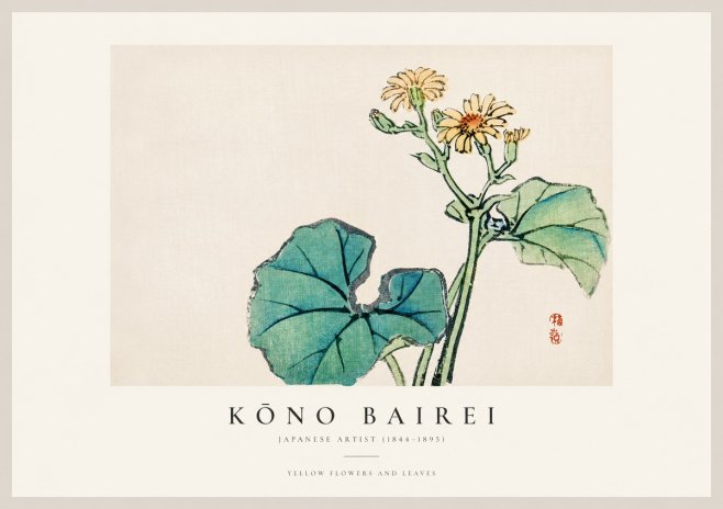 Kōno Bairei Yellow Flowers and Leaves No1 - Affiche