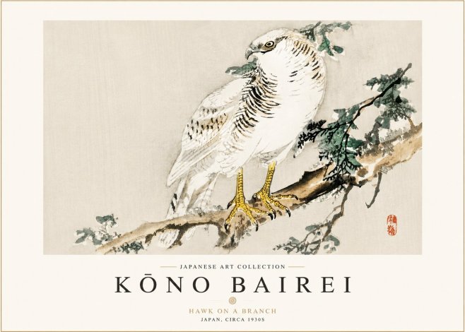 Kōno Bairei Hawk on a Branch No3 - Affiche