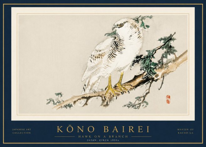 Kōno Bairei Hawk on a Branch No5 - Affiche