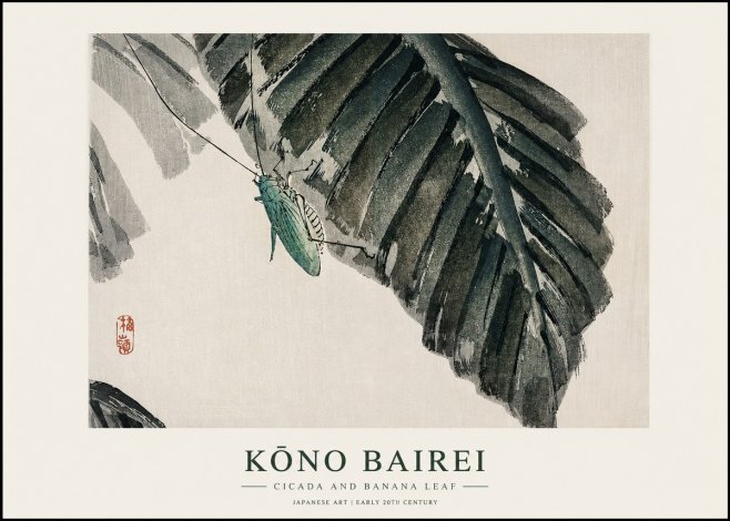 Kōno Bairei Cicada and Banana Leaf No1 - Affiche