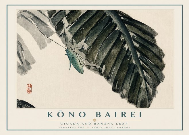 Kōno Bairei Cicada and Banana Leaf No3 - Affiche
