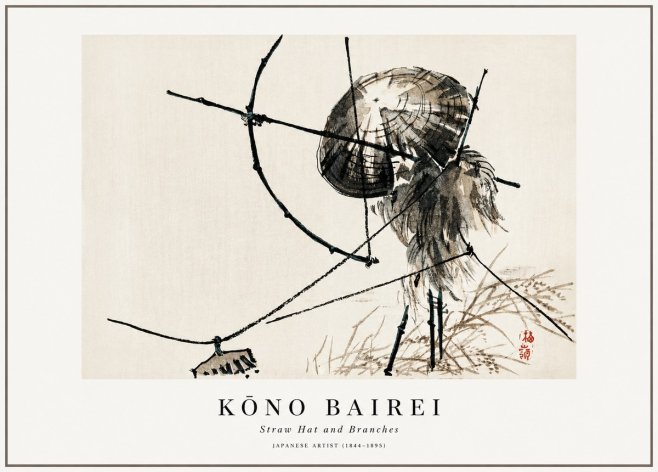 Kōno Bairei Straw Hat and Branches No1 - Affiche