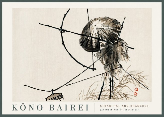 Kōno Bairei Straw Hat and Branches No2 - Affiche