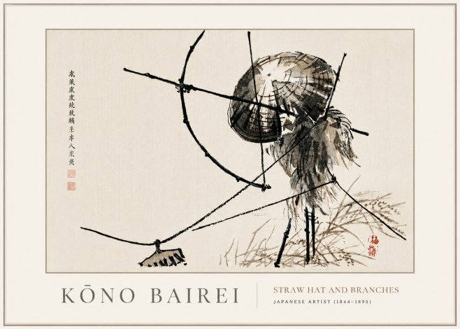 Kōno Bairei Straw Hat and Branches No4 - Affiche