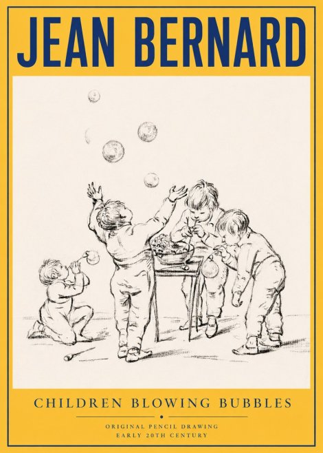 Jean Bernard Children Blowing Bubbles No4 - Affiche