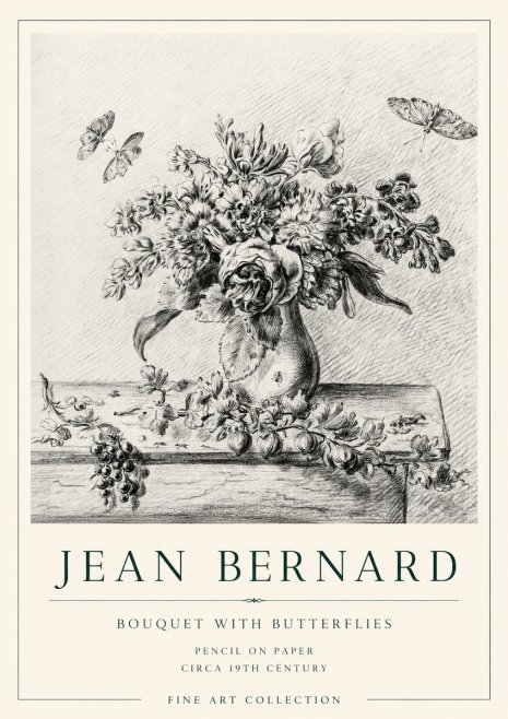 Jean Bernard Floral Still Life with Insects No2 - Affiche