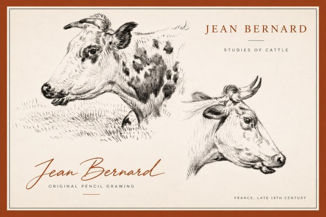 Jean Bernard Studies of Cattle I No3 - Affiche