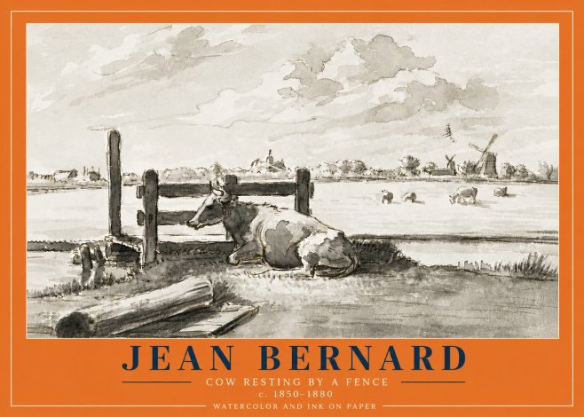 Jean Bernard Cow Resting by a Fence No6 - Affiche
