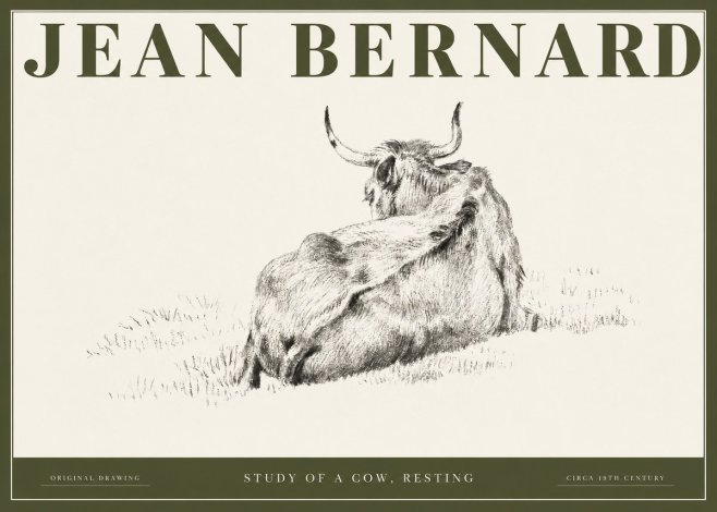 Jean Bernard Resting Bovine - Study in Graphite No3 - Affiche
