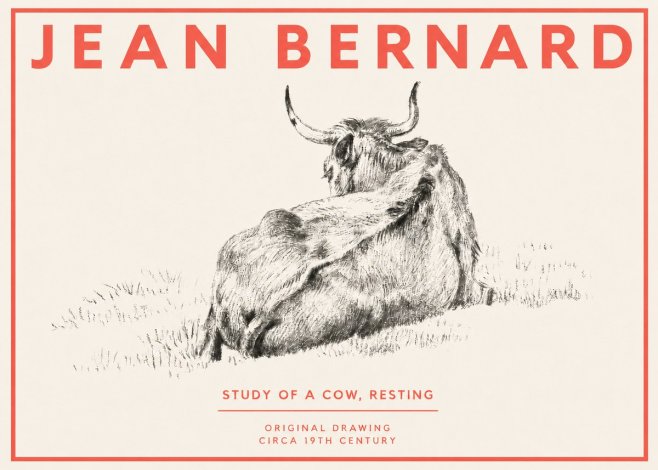 Jean Bernard Resting Bovine - Study in Graphite No4 - Affiche