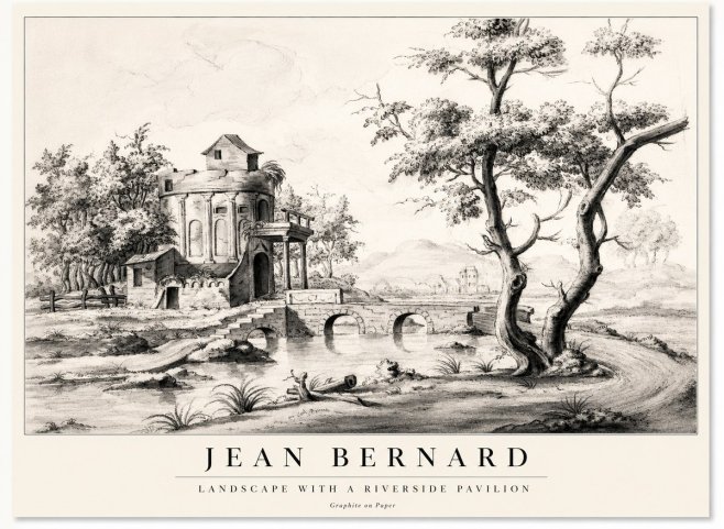Jean Bernard Riverside Landscape with Bridge and Tower No2 - Affiche