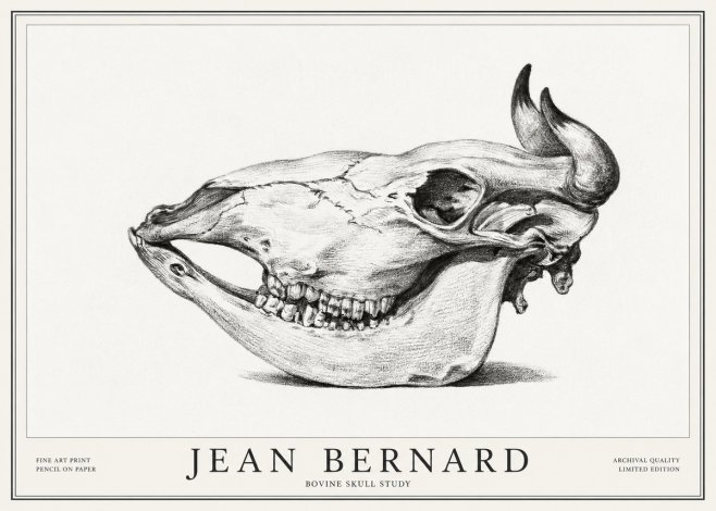 Jean Bernard Bovine Skull Study No1 - Affiche